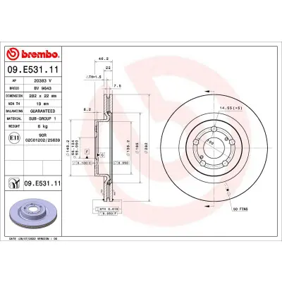 Disco de freno BREMBO 09.E531.11 Garantía Incluida